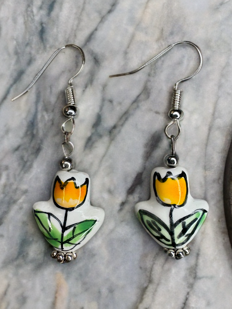 Orange Ceramic Tulip Earrings