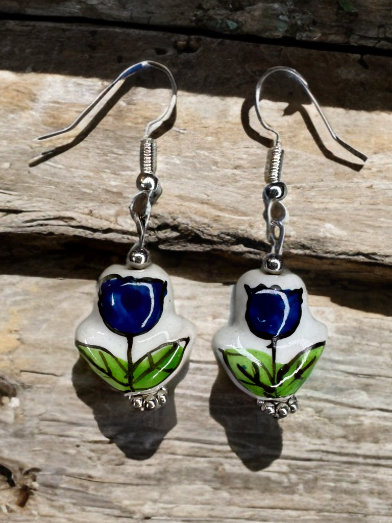 Blue Ceramic Tulip Earrings