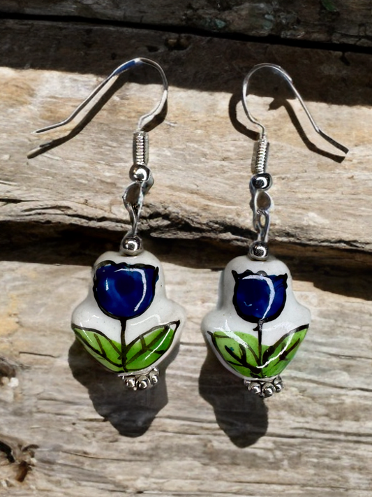 Blue Ceramic Tulip Earrings