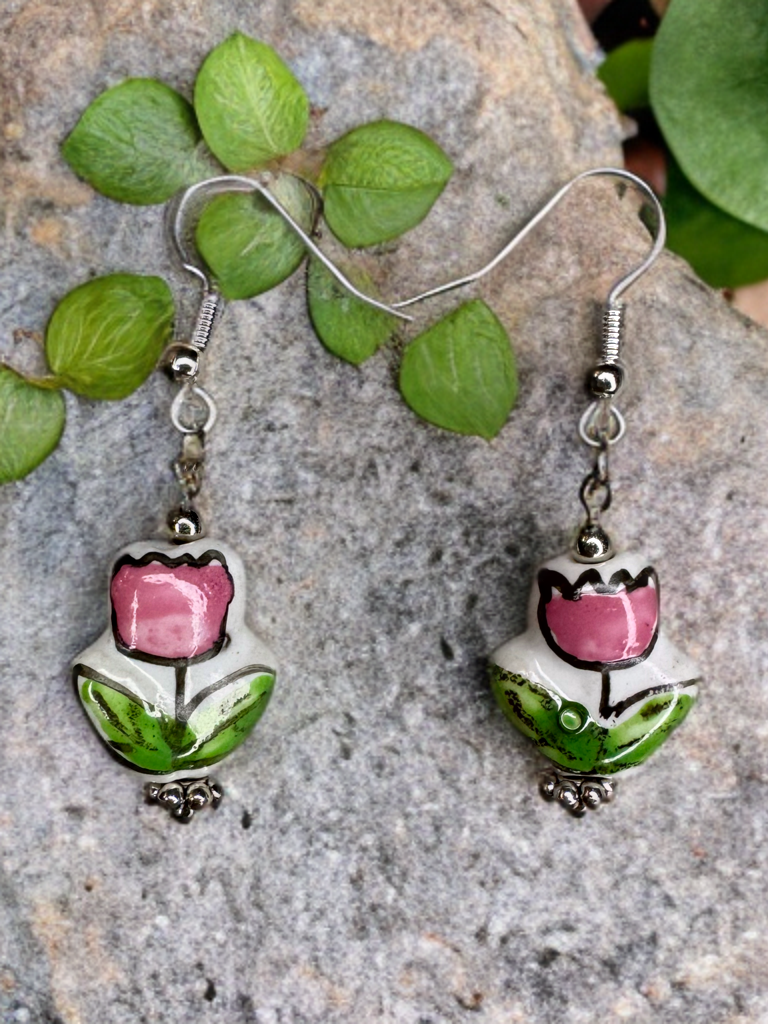 Pink Ceramic Tulip Earrings