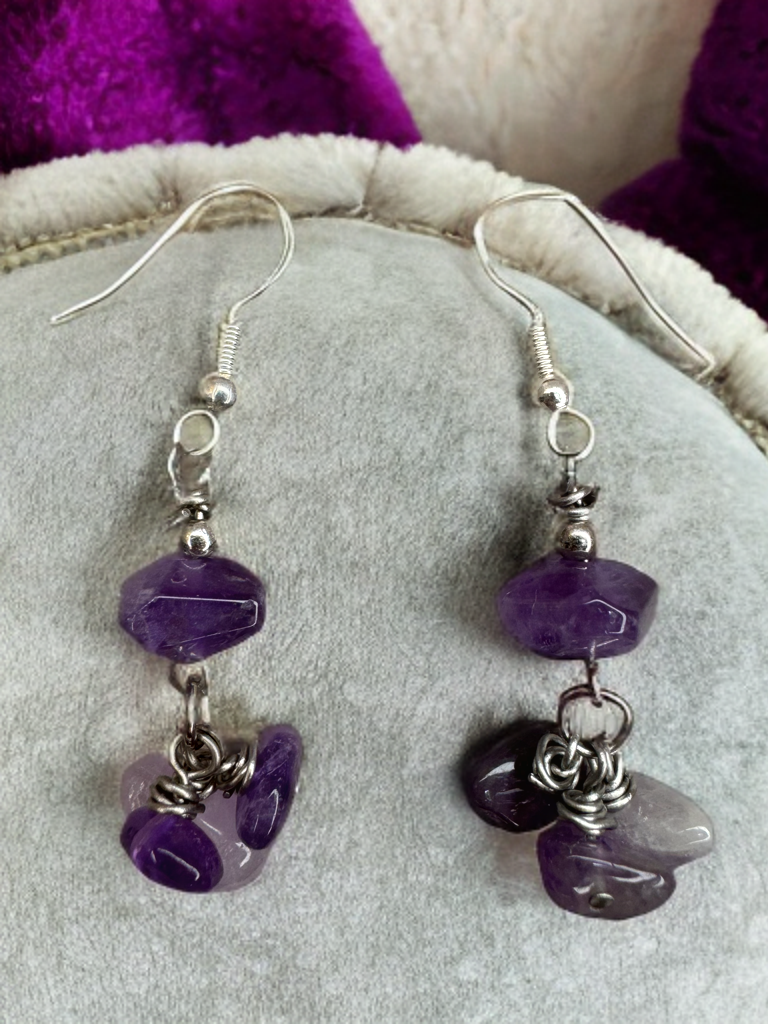 Amethyst Charm Drop Earrings